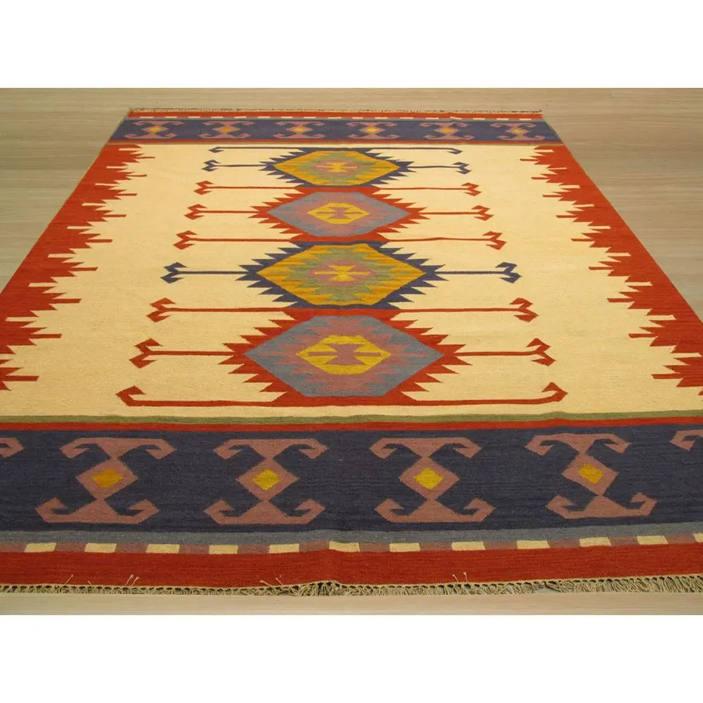 Keysari Geometric Kilim Wool Rug - Picture 3 of 4